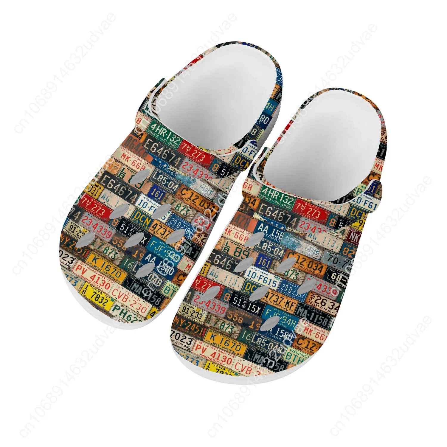 ترخيص لوحة السيارة رقم الرجعية الجدة تصميم أحذية ماء رجل إمرأة حديقة المنزل قباقيب تخصيص الصنادل ثقب الشاطئ النعال #3