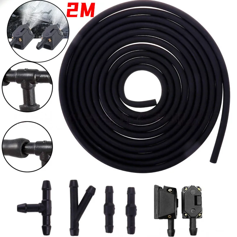 

Universal Car Windshield Wiper Sprayer Natural Rubber Hose Fittings Automotive 2m T-Piece Check Valve Nozzle Kit Accessories