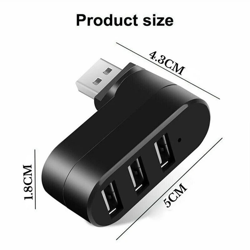 Divisor de Hub USB Rotatable para Laptop, PC, Tablet, Impressora, Câmera, 3 Port Expander, 90 °-180 °