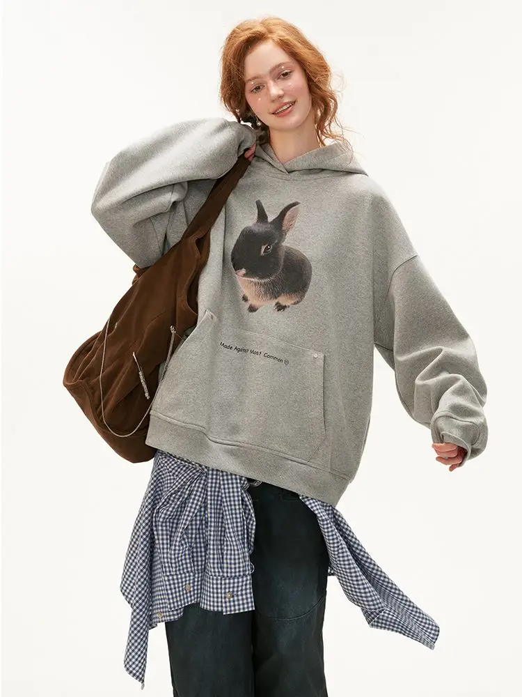 American Trendy Brand Rabbit Letter Print Cotton Pullover Hoodie Autumn New Casual All Match Unisex Sweatshirt Couple Y2k Top - view 2
