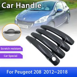 Carbon Fiber Door Handle Cover for Peugeot 208 MK1 A9 2012 2013 2014 2015 2016 2017 2018 Car Accessories Style Rustproof Sticker