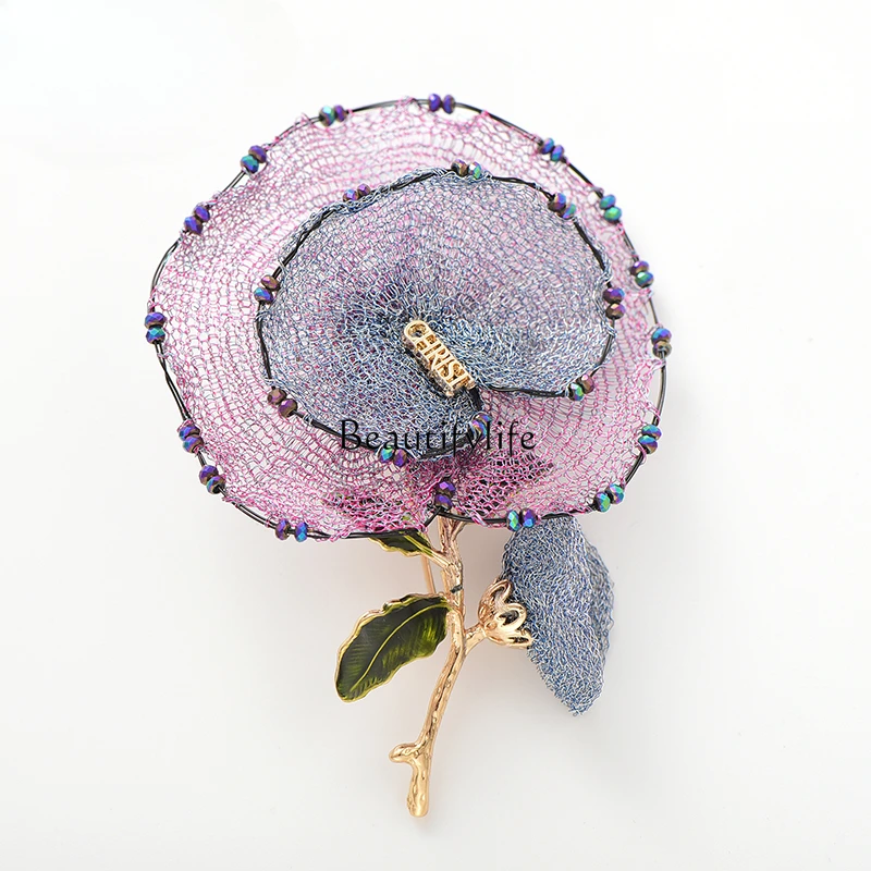 Brooch Large Flower Metal Fiber Ornament Elegant