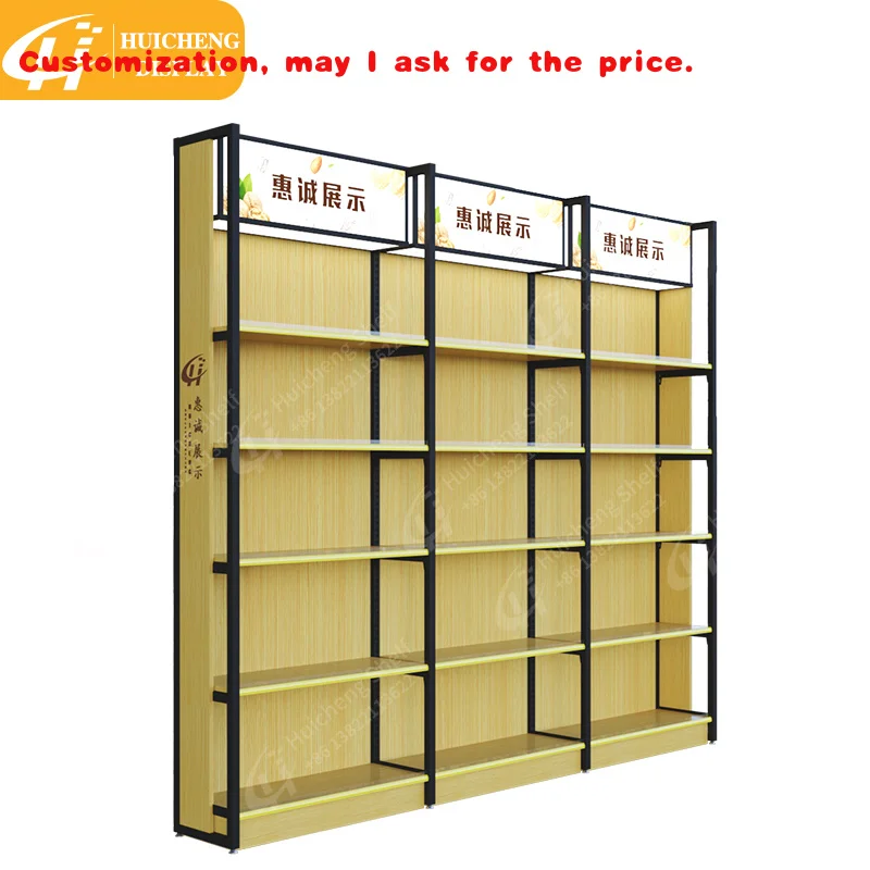 custom.Customized Single Side Supermarket Rack Light Duty Wood and Steel Display Stand Store Display and Equipment Storage