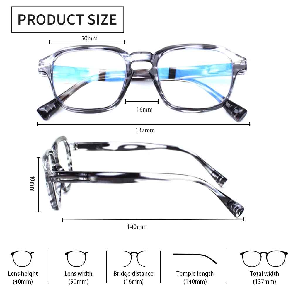 CLASAGAFashion Square Large Frame Reading Glasses Sturdy Frames Printed Craftsmanship Women's Men's Prescription Glasses