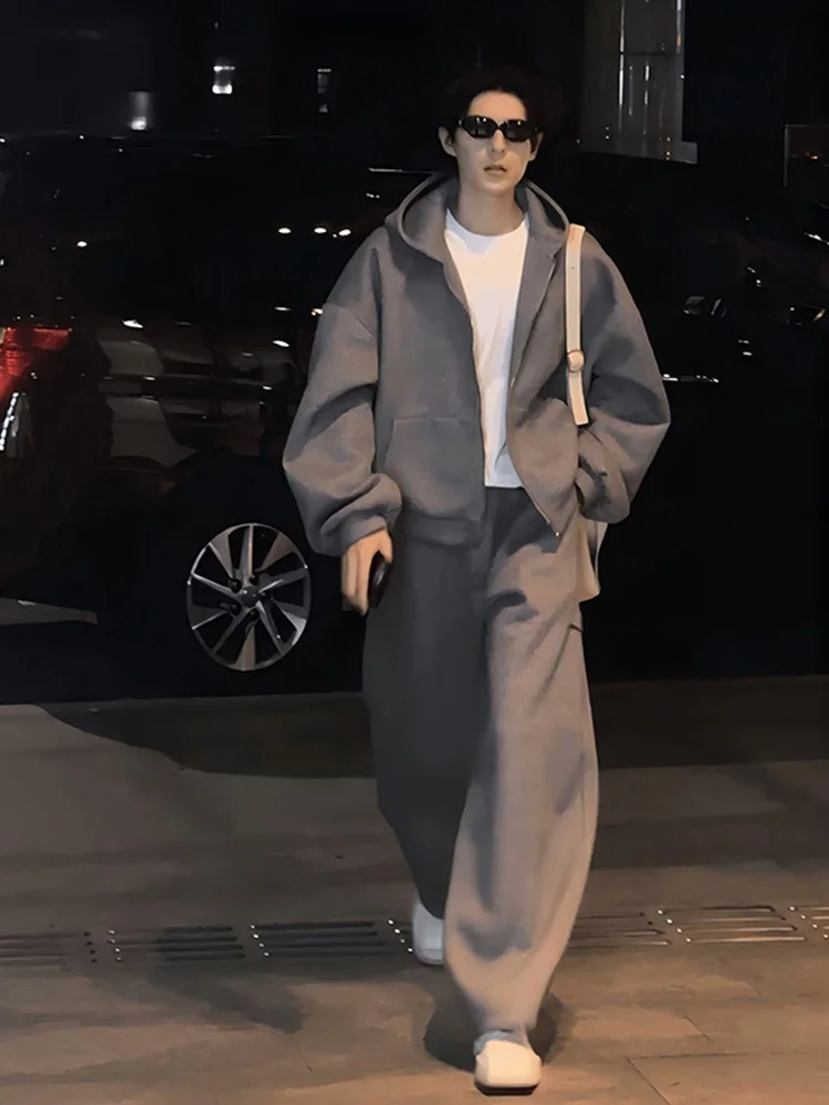 

Мужской осенне-зимний кардиган-худи Cleanfit Grey Heavyweight: американский повседневный спортивный комплект для пар, толстовка с капюшоном