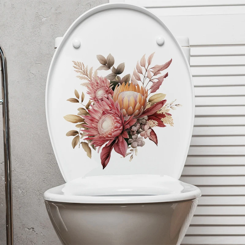 1 шт., наклейка с цветами для унитаза, ПВХ стикер на стену, самоклеящаяся наклейка для ванной комнаты, туалетная наклейка, съемный цветок, украшение для дома, наклейки для туалета