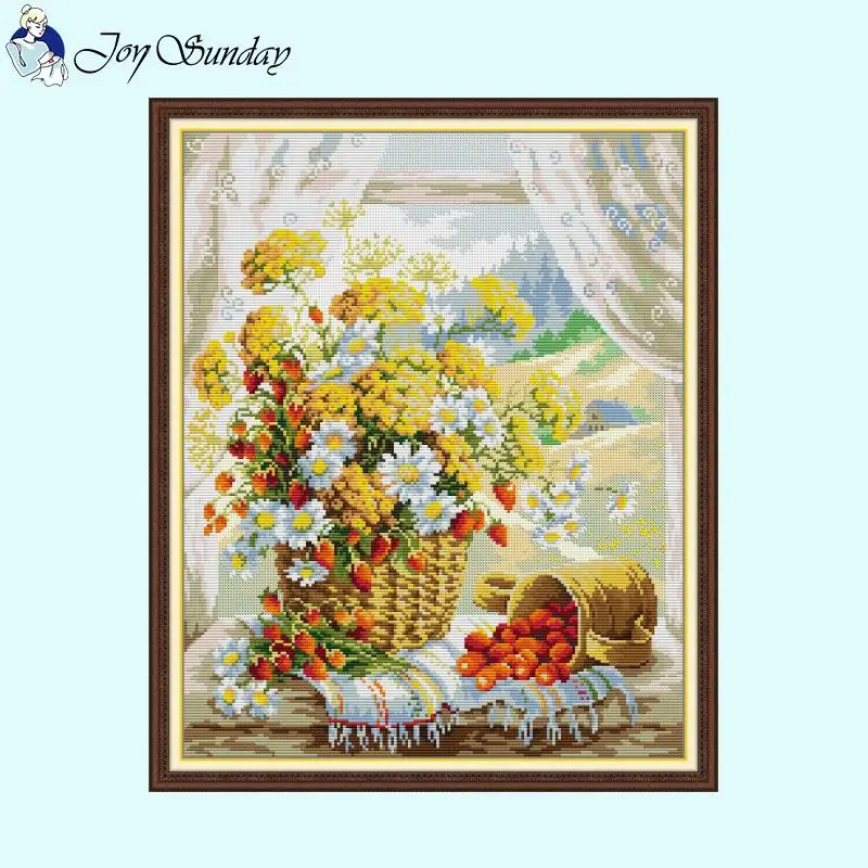 Flower Vase Series Counted Stamped Cross Stitch Kit 16ct 14ct 11ct Canvas Fabric DIY Floral Embroidery Needlework Set Home Decor