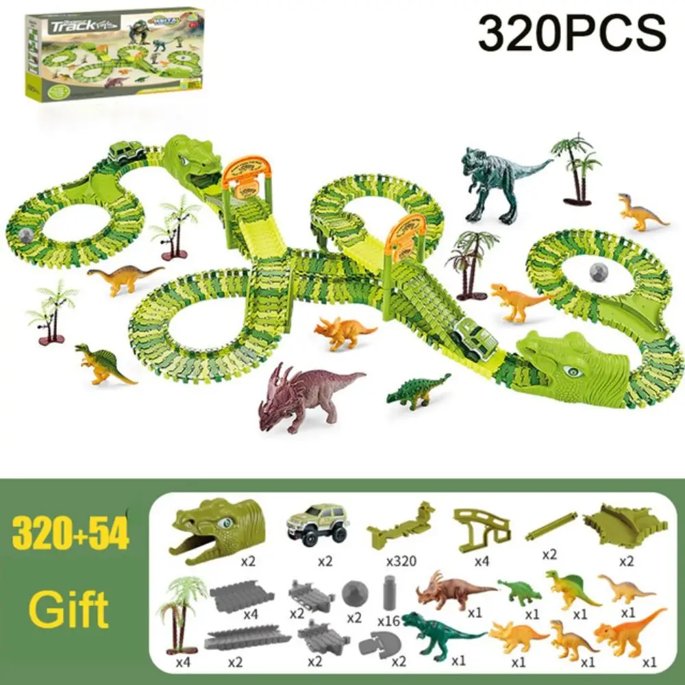 New Plastic DIY Racing Track Set Green Interesting Rail Car Toy Set Dinosaur Railway Toys Kids