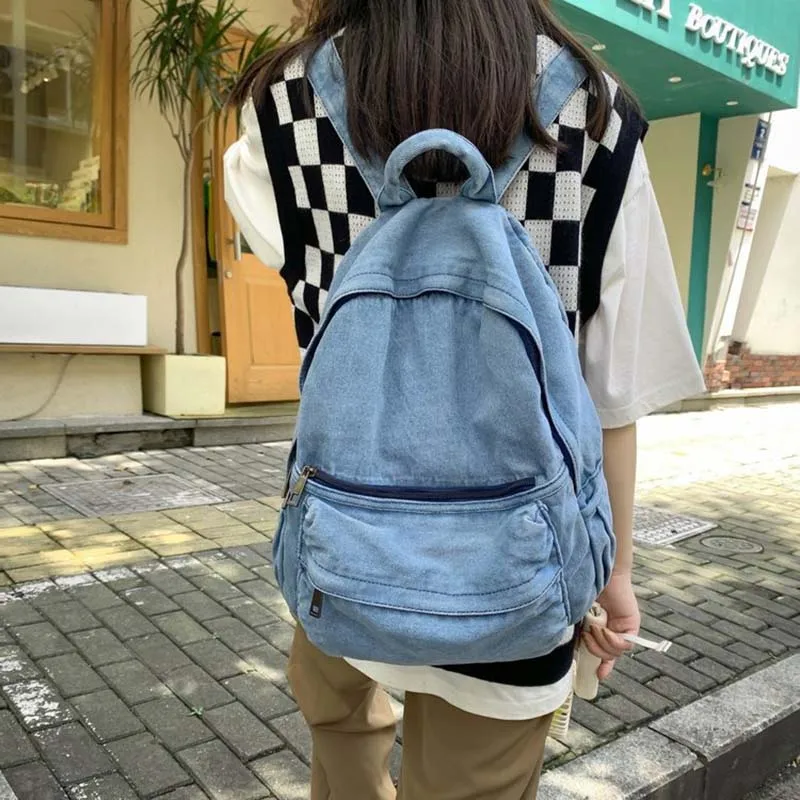 

2025 new denim backpack worn-out wash backpack foreign trade denim bag