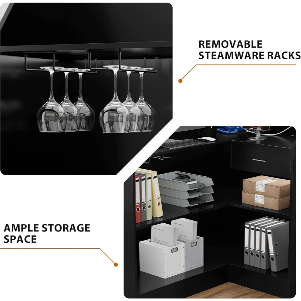 مكتب استقبال مع أرفف تخزين ودرج، مكتب أمامي حديث على شكل حرف L مع مخرج طاقة، طاولة طاولة استقبال للشيكو #6