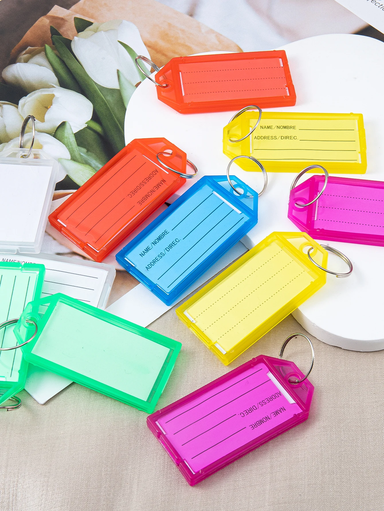 10pcs 50pcs Colorful Transparent Plastic Key Plates for Easy Sorting of Luggage Double-sided Marking Contact Information