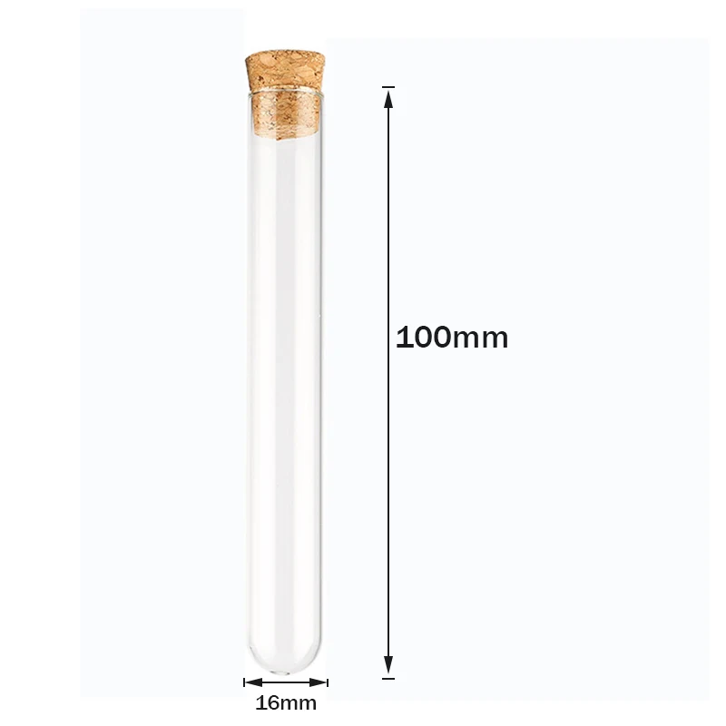 16*100mm Transparent Plastic Test Tube for Scientific Laboratory, 12ML Storage Sample for Plant School Accessories with Cork Cap