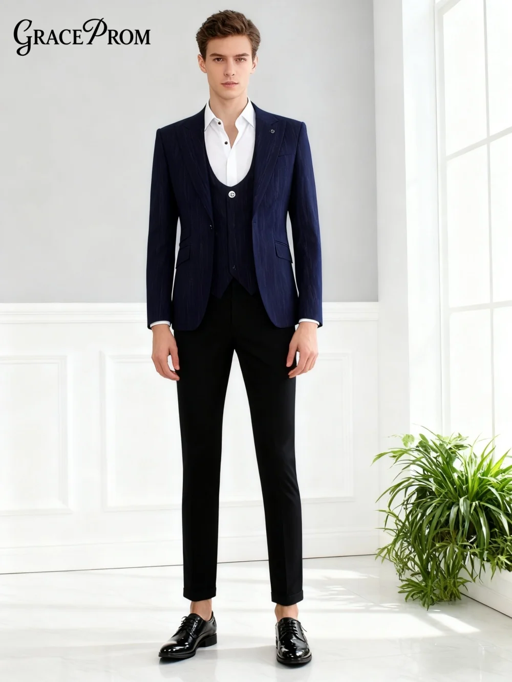 

Exquisite Men's Suit Set 3PCS For Weddings Formal Formal Formal Striped Suit Set For Formal Office Meetings Glamorous Suit