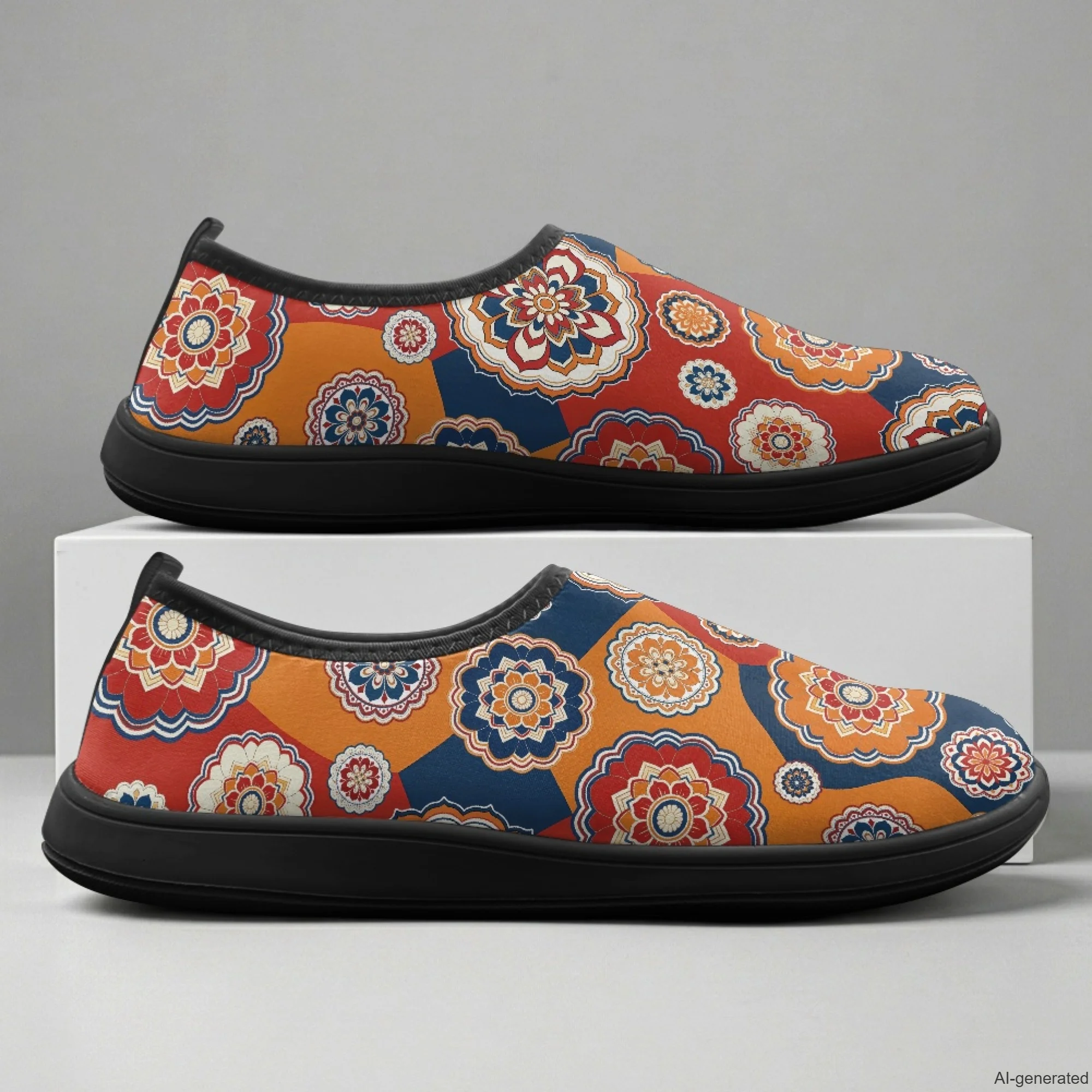 XIXIRIMIDO Mandala Print Comfortable Casual Flats for Men Polyester & EVA Hiking Shoes Casual Running Shoes Nurse Work Shoes
