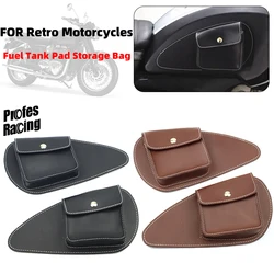 Cafe Racing Retro Motorcycle Fuel Tank Pads Storage Bag Side Leather Stickers Knee Guards Retro Side Plates ForYamaha Honda