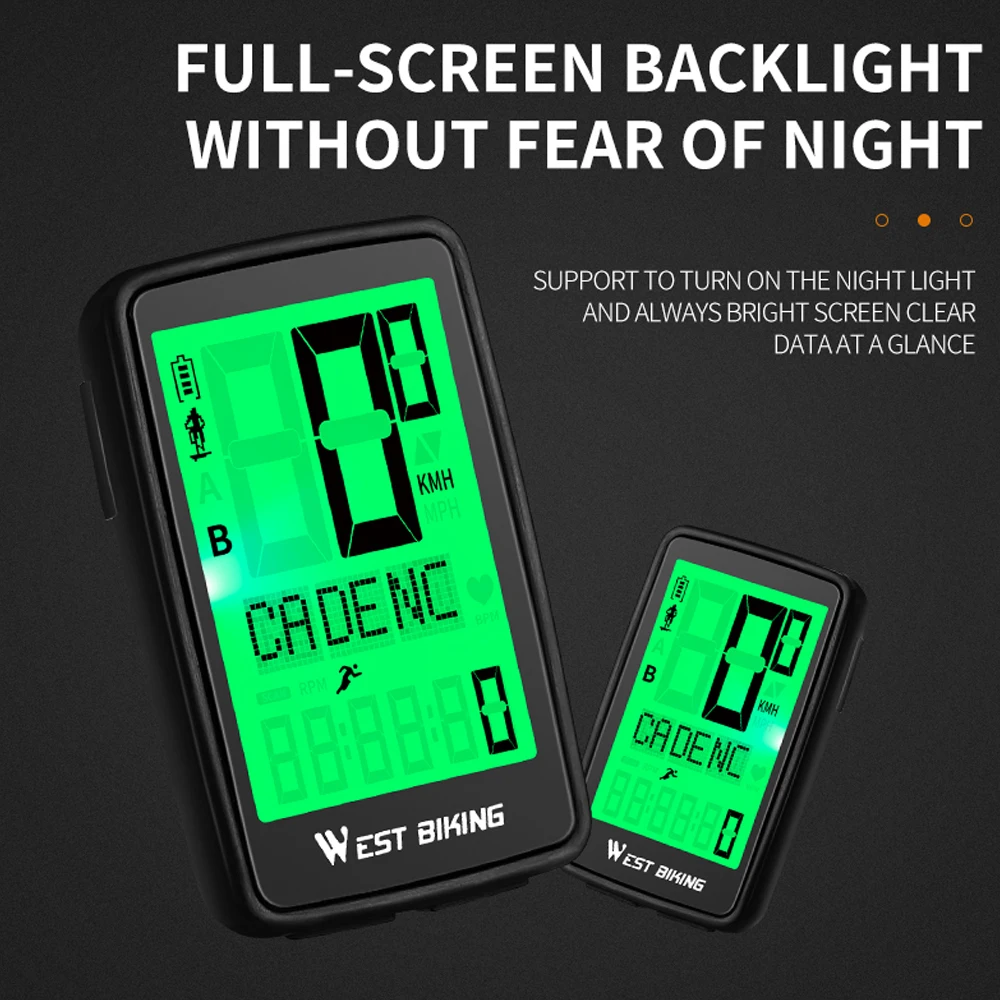 WEST BIKING Bezprzewodowy Dwujęzyczny Licznik Rowerowy z Funkcją Pomiaru Kadencji, Wielofunkcyjny, Wodoodporny, z Pełnym Ekranem i Podświetleniem, do Rowerów Górskich
