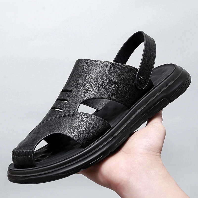 

Mens Leather Sandals Summer Classic Mens Slippers Soft Sandals Fashion Casual Comfortable Outdoor Beach Walking Shoes