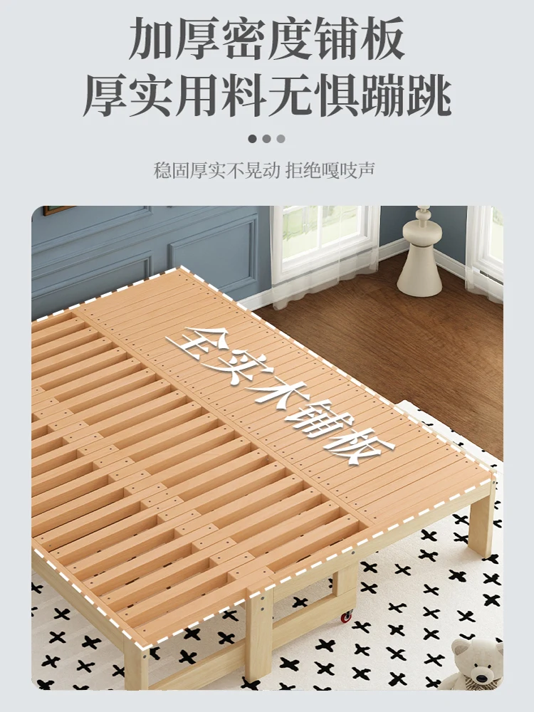 ^Solid wood retractable semi-pull-out bed living room small apartment tatami simple lunch break single folding dual-purpose sofa