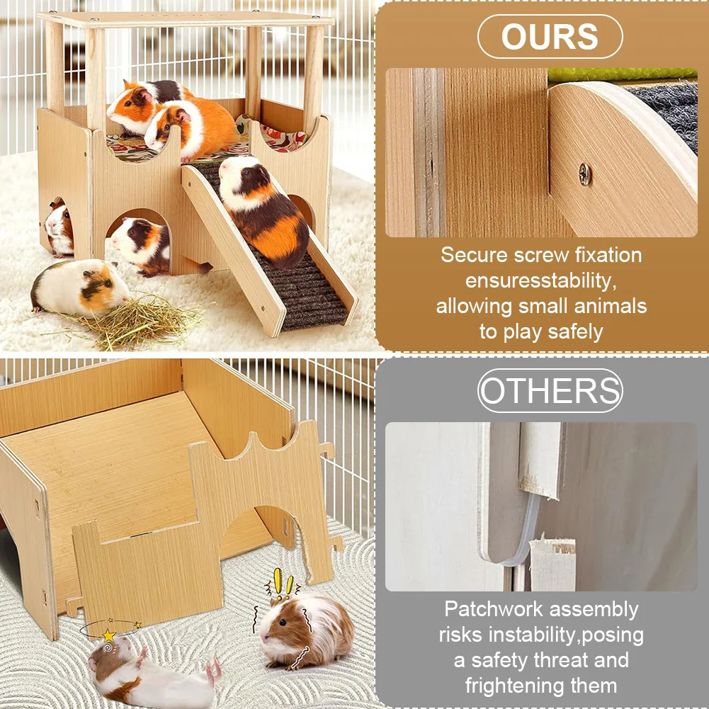 

2-Tier Guinea Pig Hideout with Stairs Small Animal House Guinea Pigs House for Hamsters Bunny Chinchillas Playing Hiding