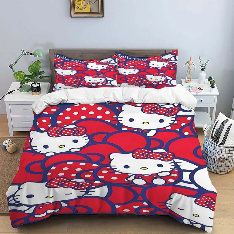 Imagem -06 - Sanrio-conjunto de Cama Hello Kitty 3d Cartoon para Meninas Anime Japonês Bonito Edredão Macio e Confortável Manga de Travesseiro Pode Ser Personalizado