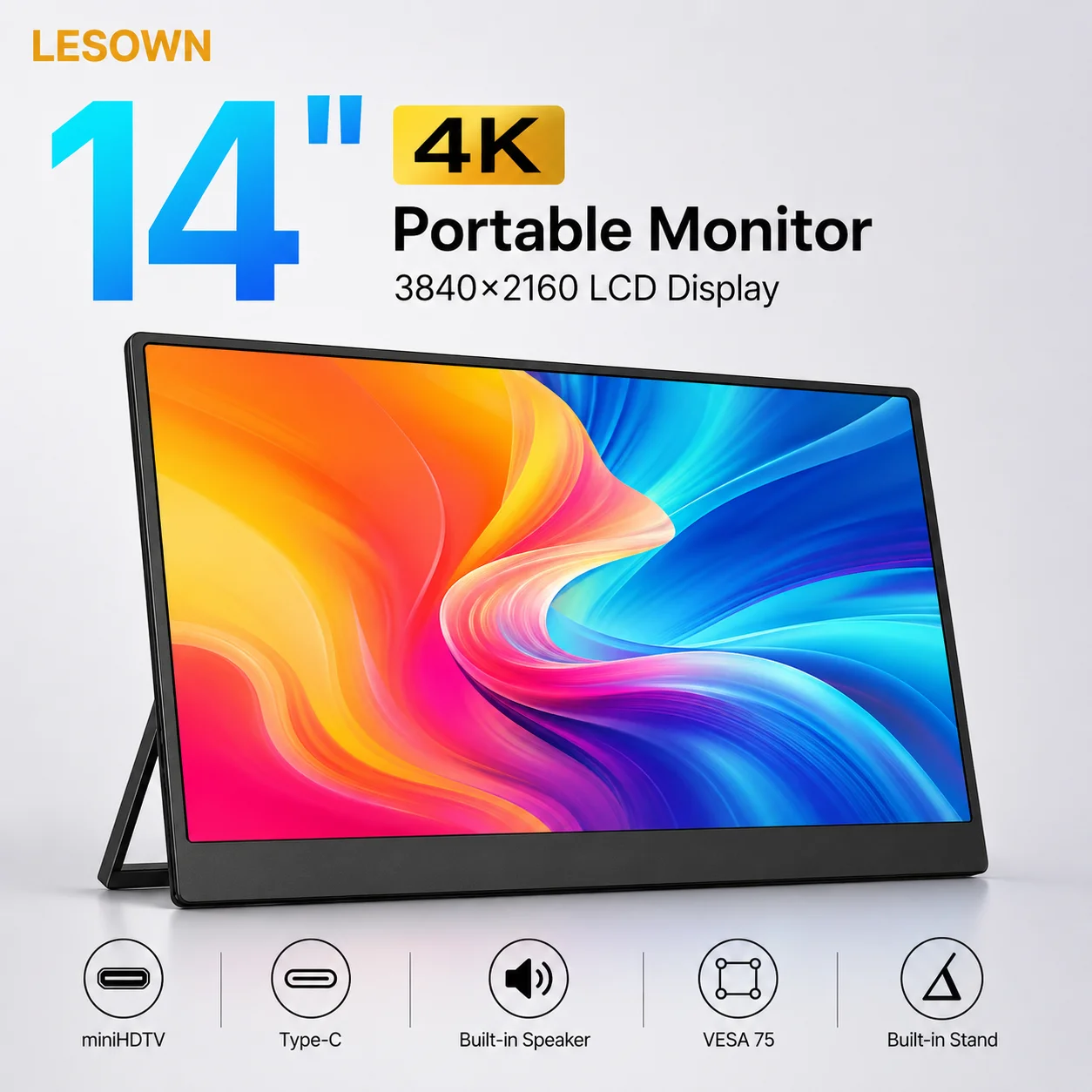 LESOWN 14 Inch 4K Portable Monitor 38402160 IPS USB C Mini HDTV 60Hz Second Screen for Laptop PC Xbox PS5