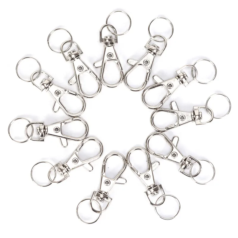 10pcs/lot Silver ClaspClassic Key Chain DIY Bag Jewelry Ring Swivel Lobster Clips Key Hooks Keychain Split Ring WholealesMetal