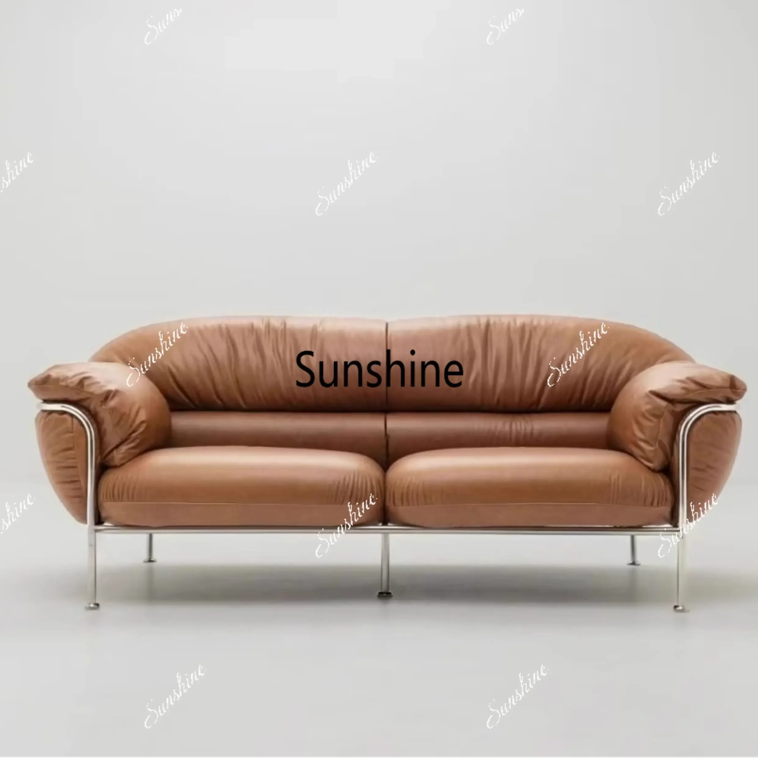 

YRetro oil wax straight row living room small apartment, three-person stainless steel leather sofa