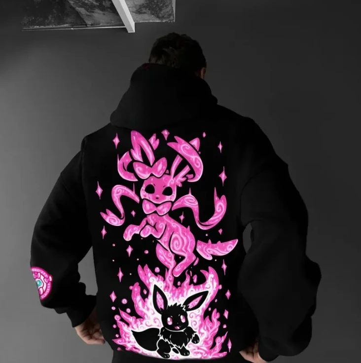 

Толстовка с капюшоном с изображением покемонов, уличная одежда с аниме-принтом, большая осенне-зимняя повседневная спортивная одежда унисекс с флуоресцентным пламенным узором
