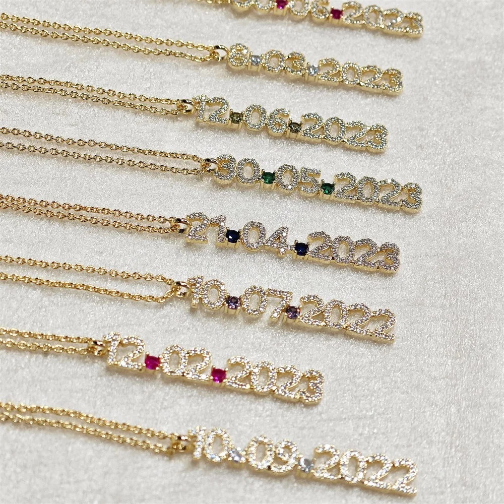 2023 Personalized Anniversary Date Necklace Custom Birthstone Zircon Number Necklace For Women Birthday Jewelry Gifts