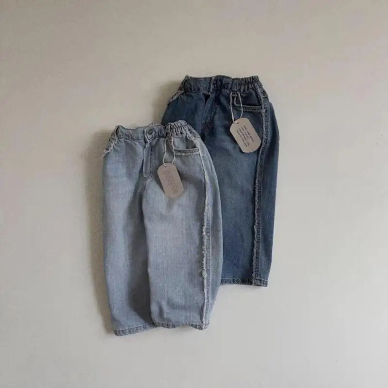 Jeans en denim pour bébés garçons et filles, pantalons sarouel polyvalents pour tout-petits, jeans à bord brut, vêtements décontractés pour enfants,