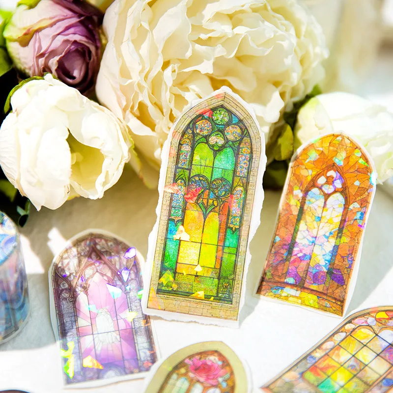 

1Pc Glass Flower Window Series Masking Washi Tape Retro Collage Decorative Adhesive Material Sticker Diy Label Scrapbooking
