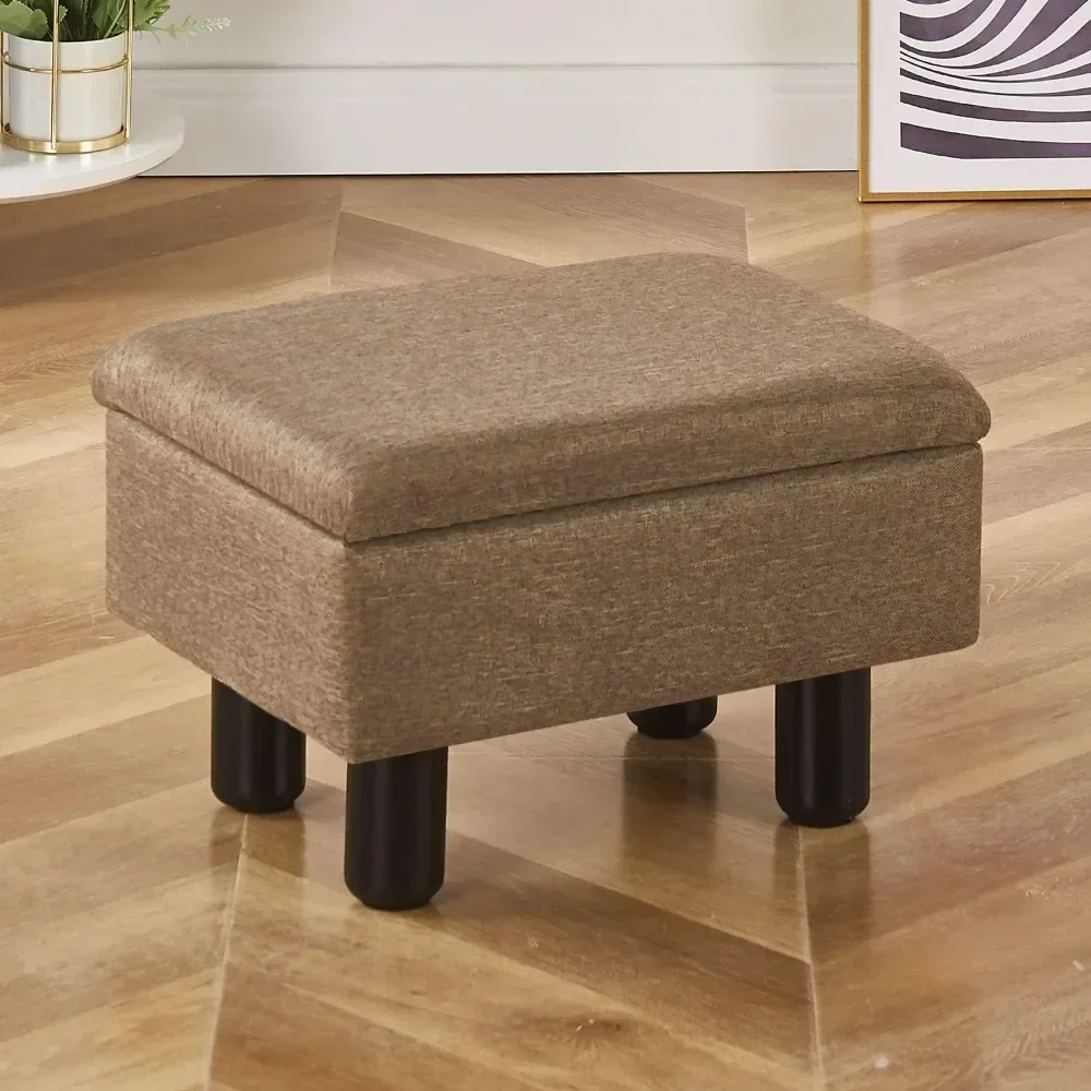 Linen ottoman, multi-purpose footrest storage footstool, upholstered footstool seat for sofa living room bedroom Stools