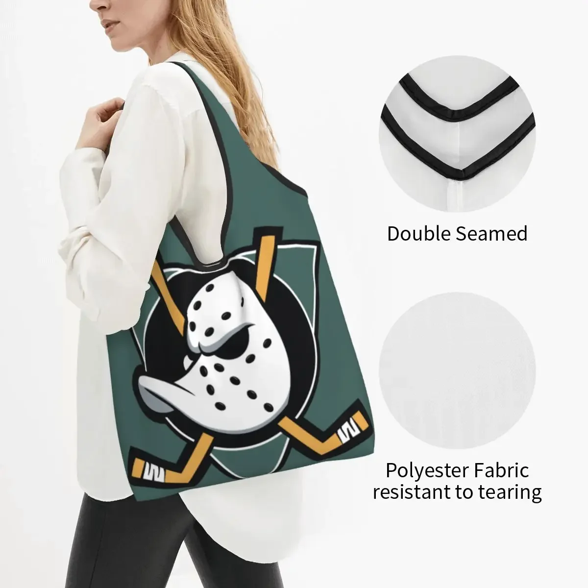 Custom ANA Alternate Logo Grocery Tote Shopping Bag Women Kawaii Mighty Ducks Shoulder Shopper Bag Big Capacity Handbags