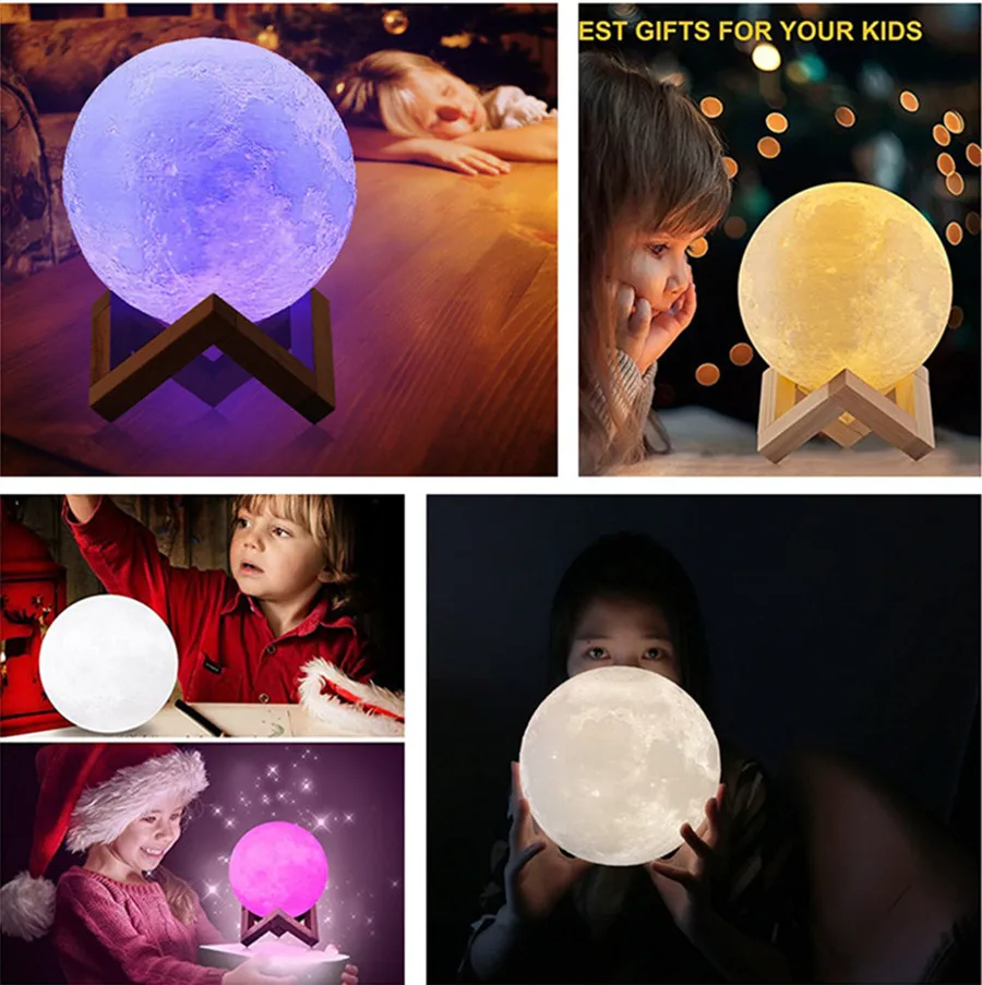 Imagem -05 - Luz Noturna Led para Crianças Impressão 3d Regulável Recarregável Mesa de Cabeceira Candeeiro de Mesa Presente Infantil Decoração do Quarto Lua 20cm