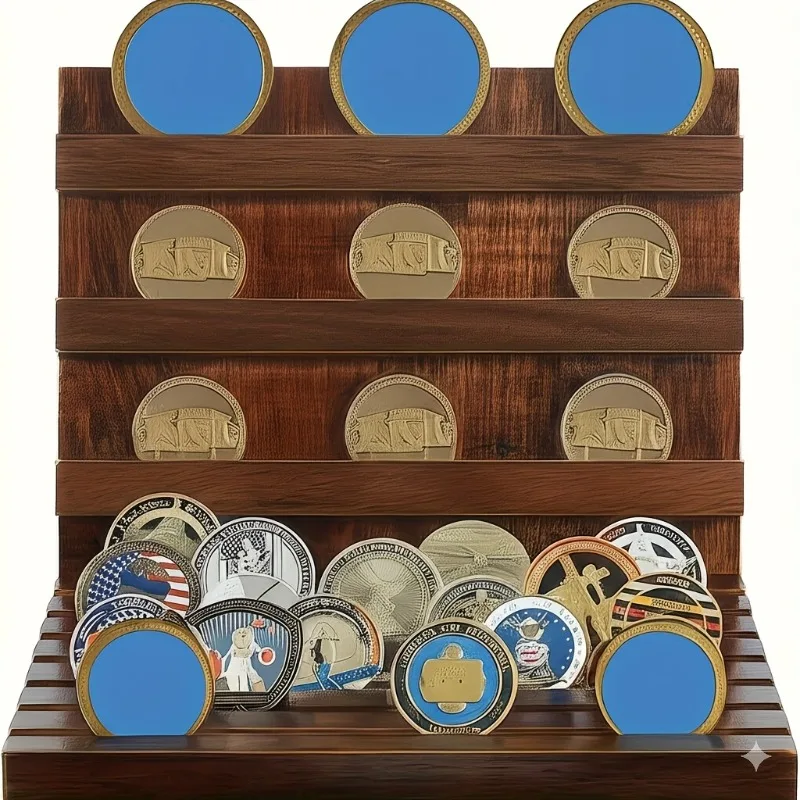 1/2pcs Wooden Multi-Layer Badge Display Rack Trophy Coins Collectible Storage Organizer for Challenge Coins Medals Display Case