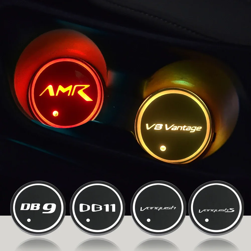 Car Water Cup Bottle Lamp Auto Holder Mat Pad Luminous Coaster For Aston Martin AMR Zagato GT DBX Vantage DB11 Vanquish S Cygnet