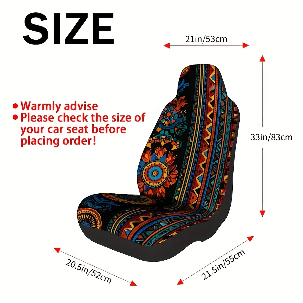 2pcs, Modern Tribal Geometric Motif Print Front Seat Covers, Fit For Front Seats, Keeps Driver Comfortable During Daily Commute