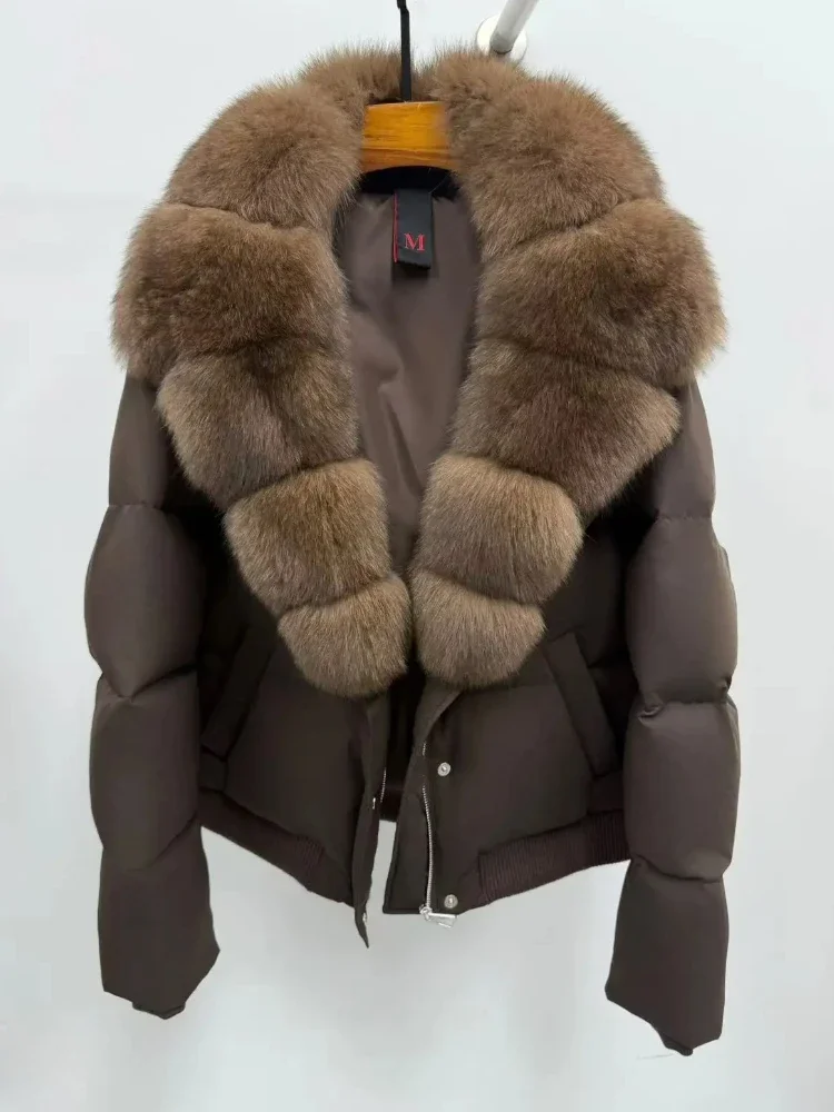 Femmes réel col de fourrure doudoune 2025 nouveau automne hiver duvet d'oie manteau femme épais chaud naturel fourrure de renard doudoune fermetures éclair