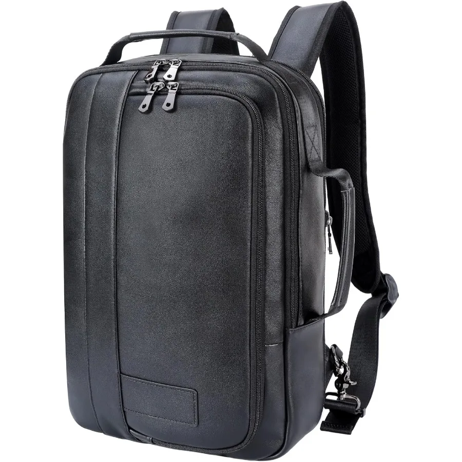 Masa Kawa حقيبة ظهر للكمبيوتر المحمول مقاس 15.6 بوصة من الجلد للرجال حقيبة ظهر قابلة للتحويل حقيبة عمل سوداء قابلة للتوسيع حقيبة عمل رفيعة Tr #1