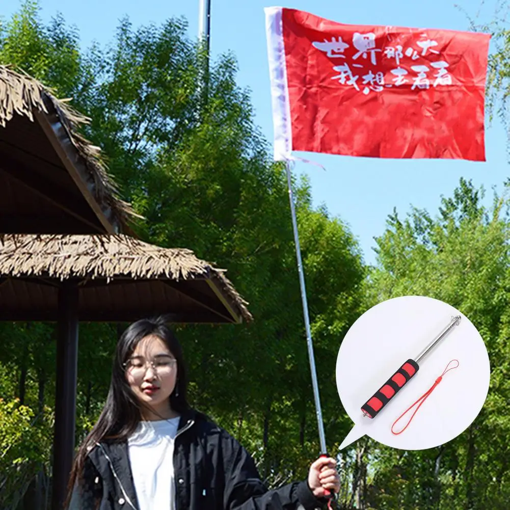 140/200cm Flag Pole with Lanyard Non-slip Teaching Pointer Stick Stainless Steel Telescopic Banner Flagpole Tour Guide Flagpole