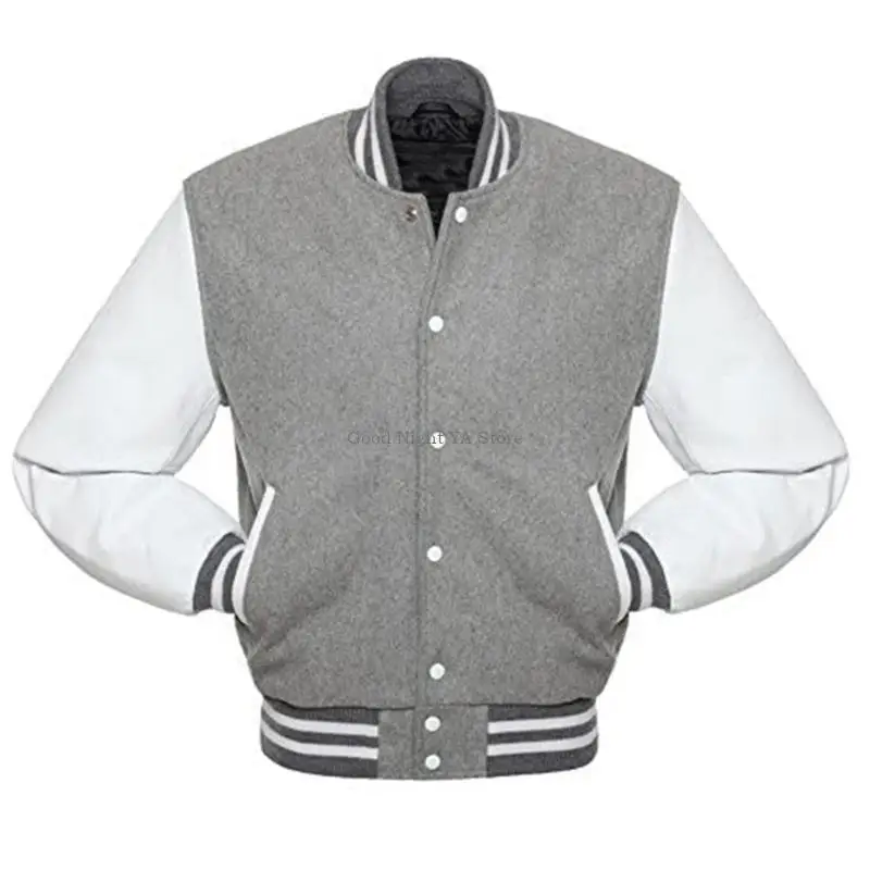 Men's Jackets Leather Sleeve Wool Blend Baseball Letterman Jackets