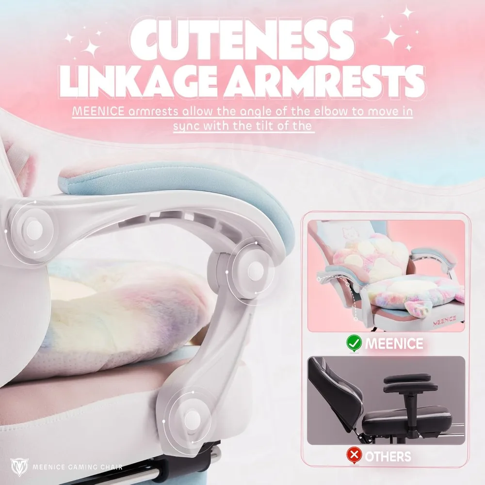 Игровое кресло, милое с кошачьими ушками, поясничная лапа и подушкой, эргономичное компьютерное кресло с подставкой для ног, откидное игровое кресло для ПК для девочек
