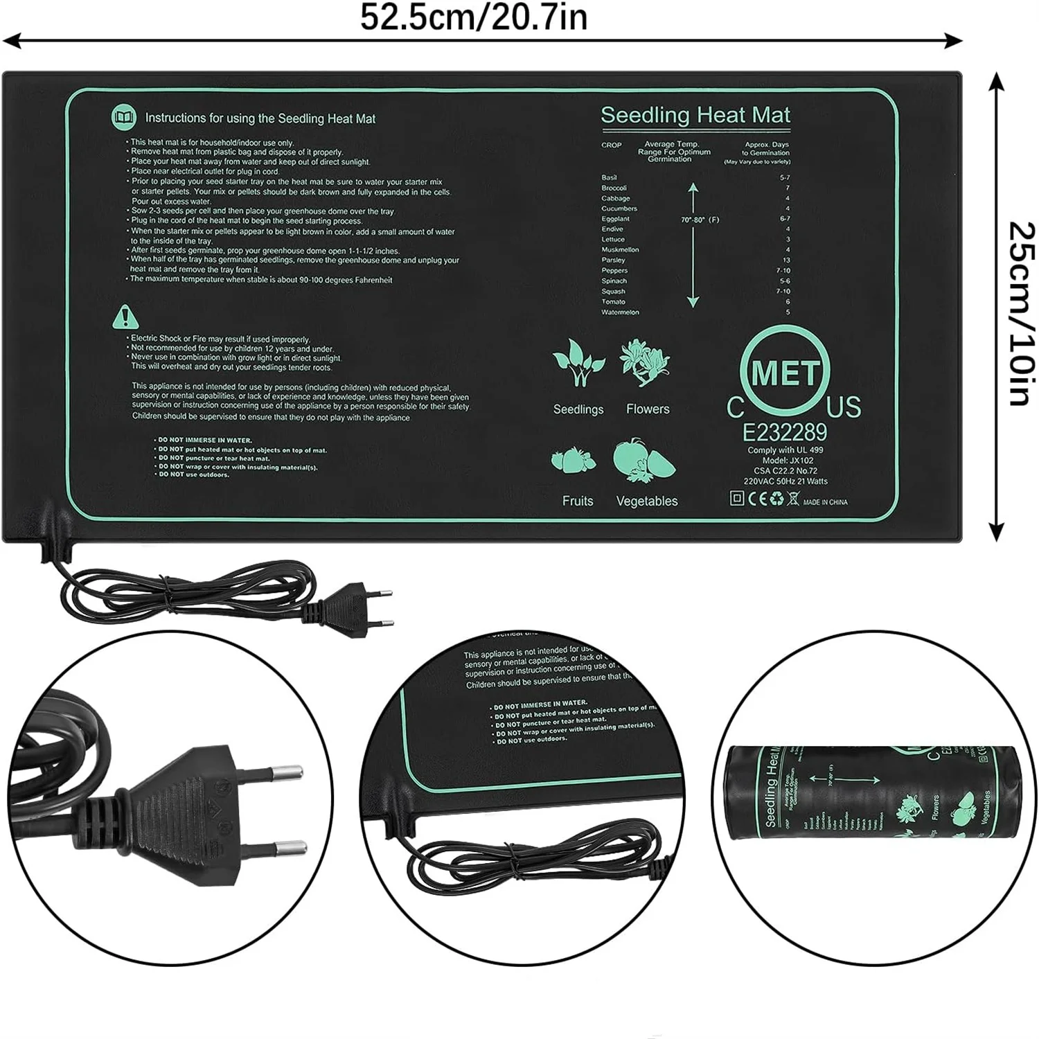 Heating Mat Plants Waterproof US/EU Plug 110V/220V Quick Heating Plant Heating Pad Safe Durable Seedlings Pets Reptiles