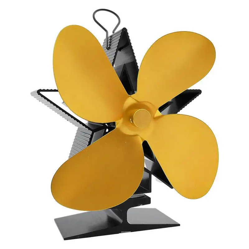 

Wood Stove Fan Log Burner Heat Powered Fan Four-Leaf Gold Thermal Powered Fan Stove Accessories Black Warm Fan For Log Burner