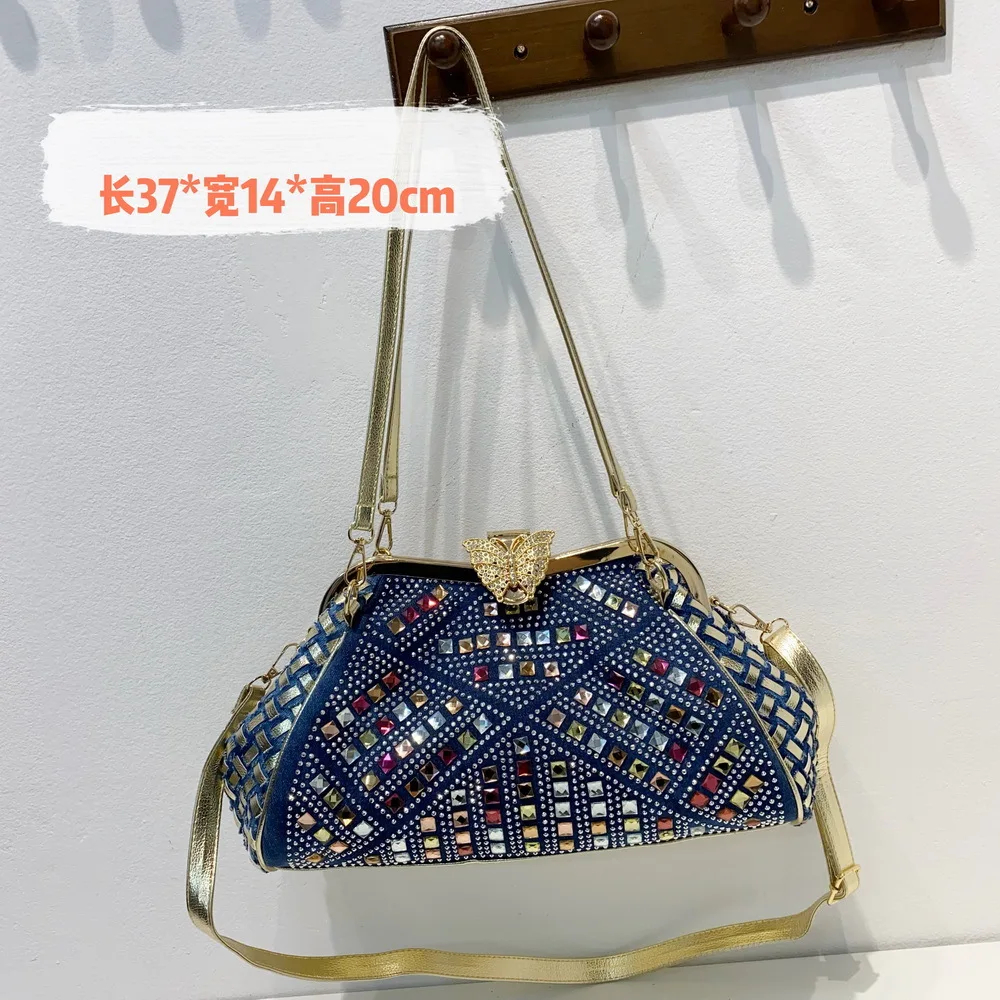 Designer New Women's Bag Denim Braided Rhinestone Bag One Shoulder Crossbody Butterfly Clip Luxury Bag image 5