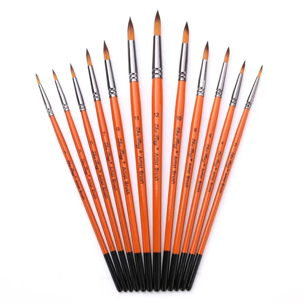 

12pcs/set Multifunctional Painting Brush Set Nylon Wooden Handle Watercolor Drawing Brushes Professional Orange