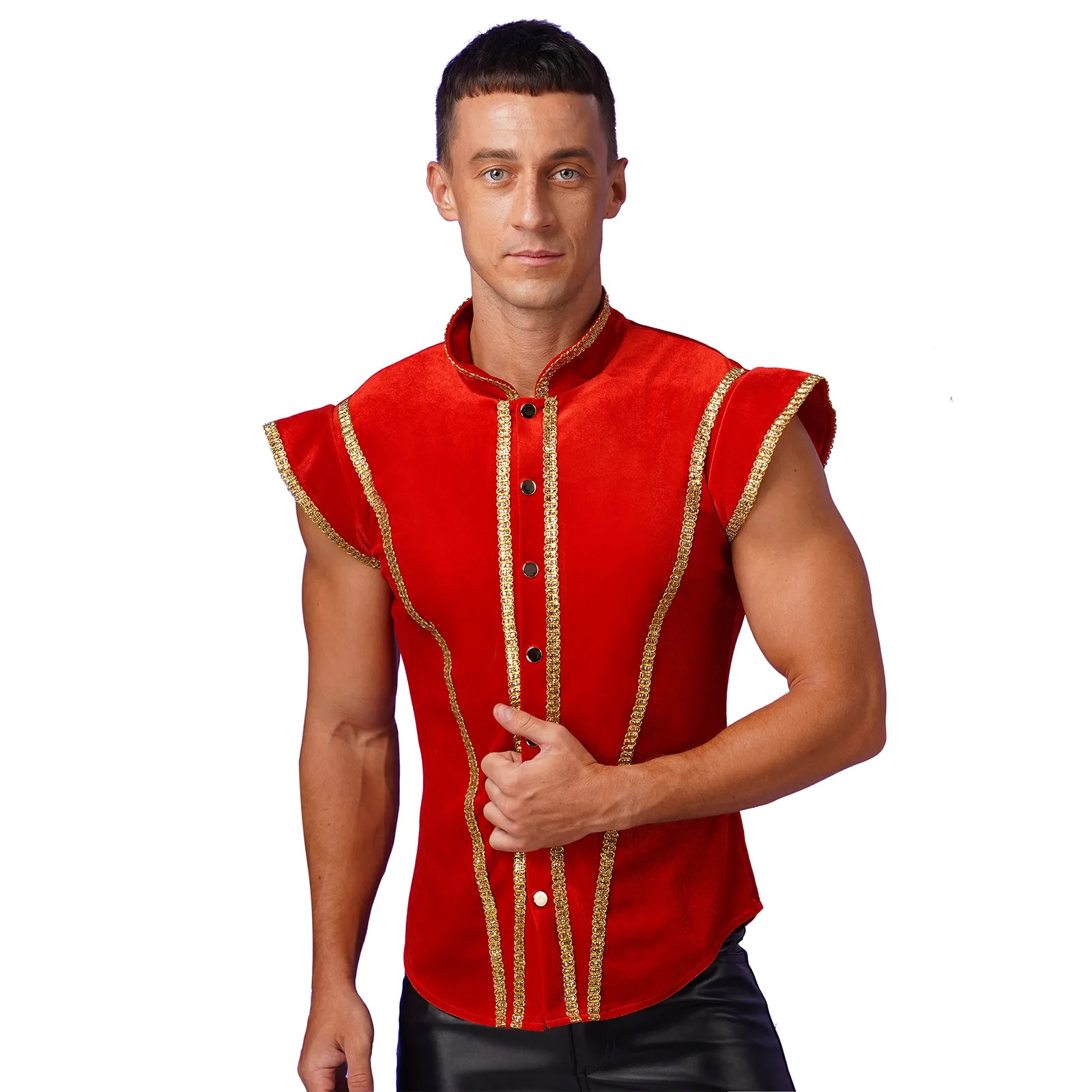 

Mens Medieval Waistcoat Vests Steampunk Tanks Velvet Shirt Pirate Vest Vintage Renaissance Crop Tops Halloween Circus Costumes