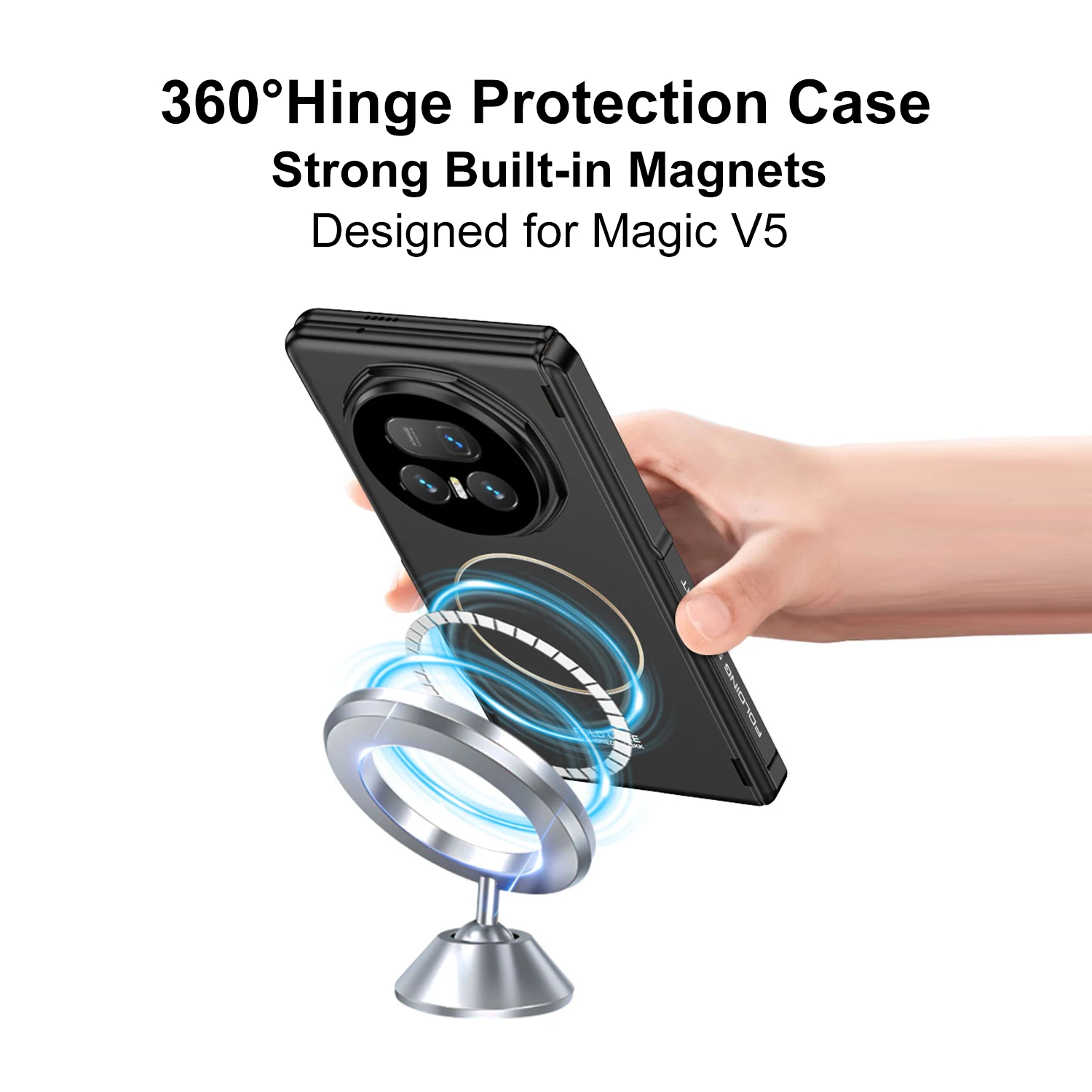 Magnetyczne etui z zawiasem i uchwytem na Honor Magic V5, pełne pokrycie ekranu, plastikowa matowa obudowa na Honor Magic V5. — zdjęcie produktu 3