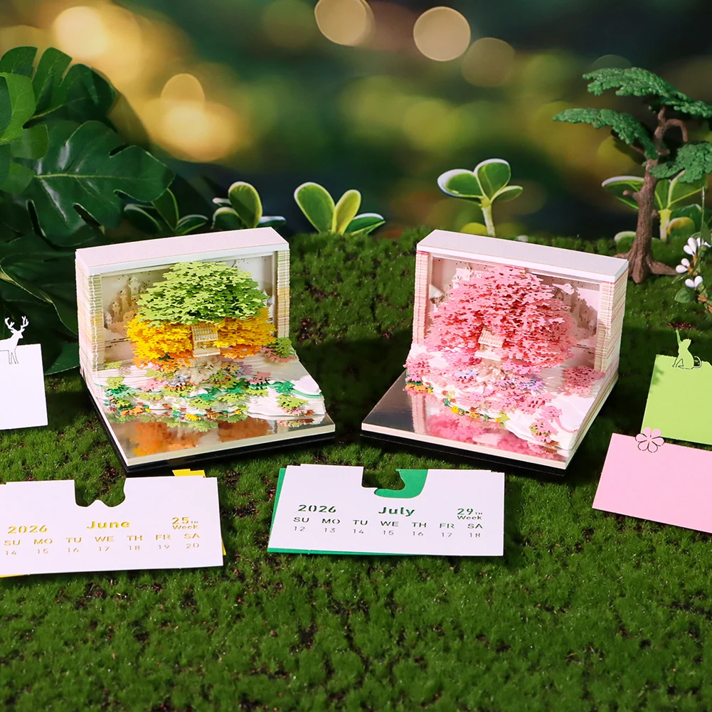 ปฏิทินกระดาษแกะสลักที่ไม่เหมือนใครสำหรับตกแต่งโต๊ะทำงาน พร้อมไฟ LED ศิลปะบันทึกข้อความ กระดาษโน้ต ของขวัญสำหรับนักเรียน