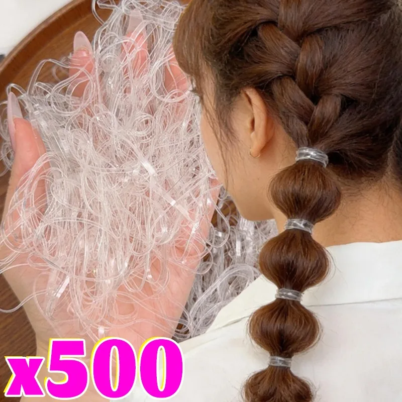 

100/500 шт. Прозрачные резинки для волос, высокоэластичные прочные резинки для хвоста, для женщин и детей, аксессуары для причесок своими руками